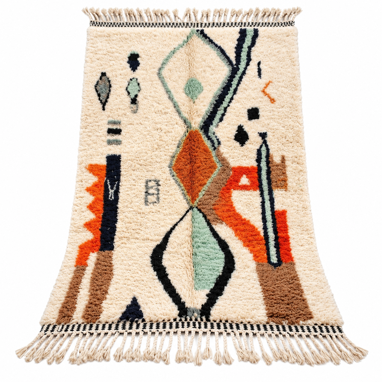 Berber Handmade Terracotta Mint Beni Ourain Wool Rug