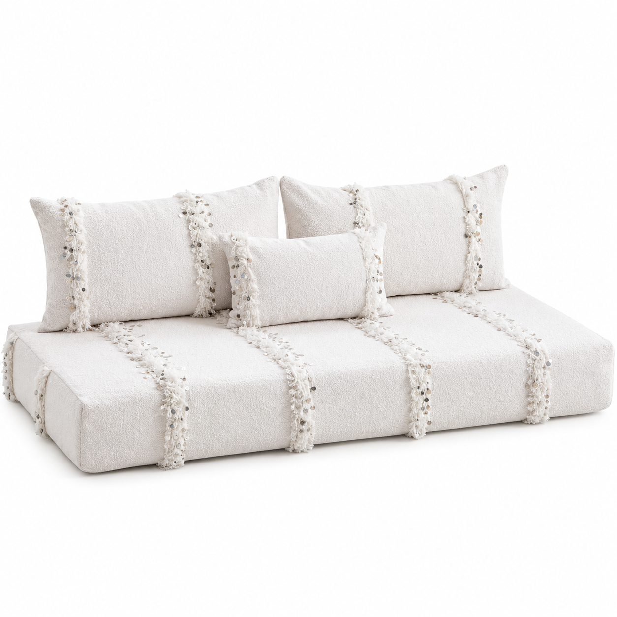 Berber Handmade White Geometric Floor Sofa Seating Pouf
