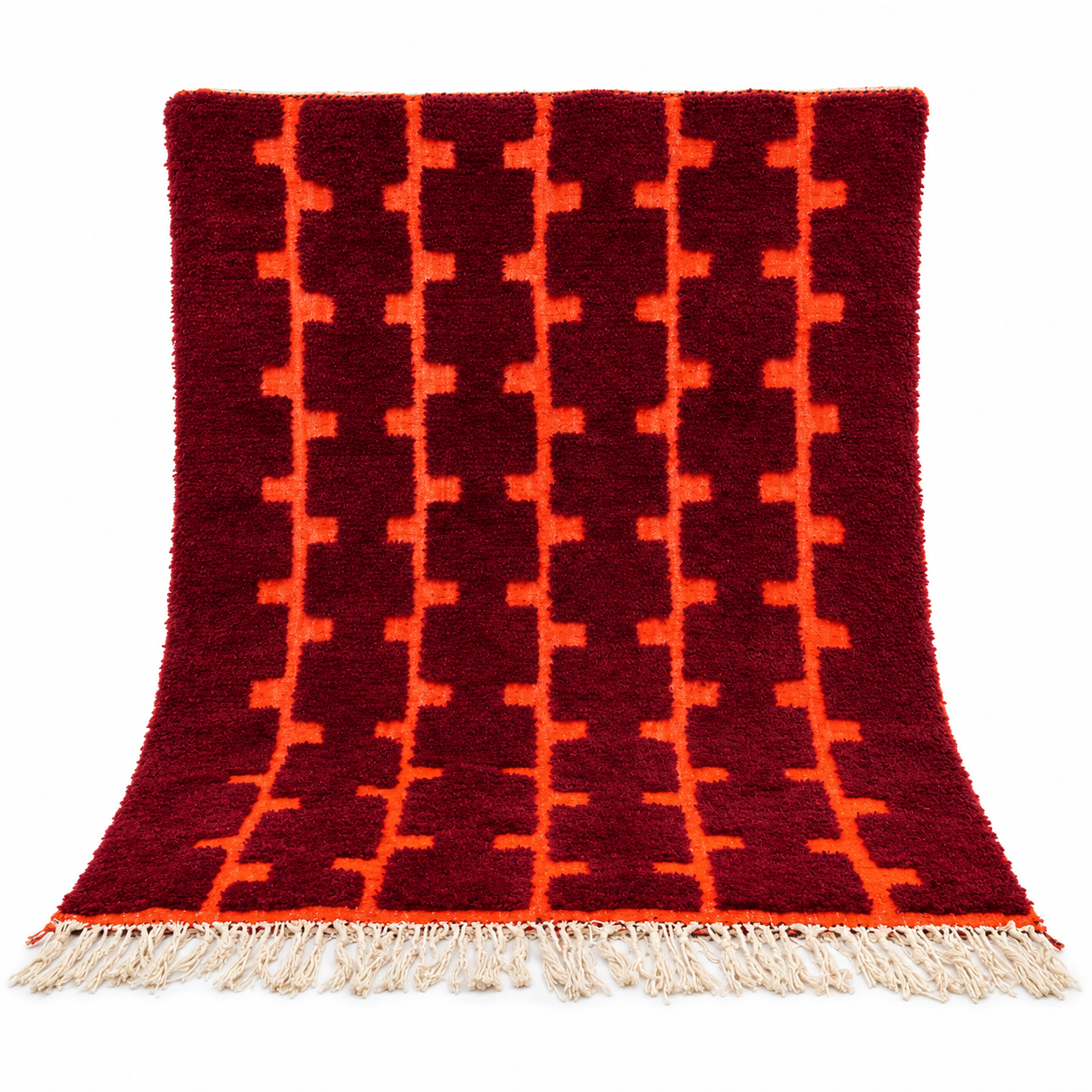 Berber Handmade Wool Beni Ourain Style Geometric Burgundy Rug