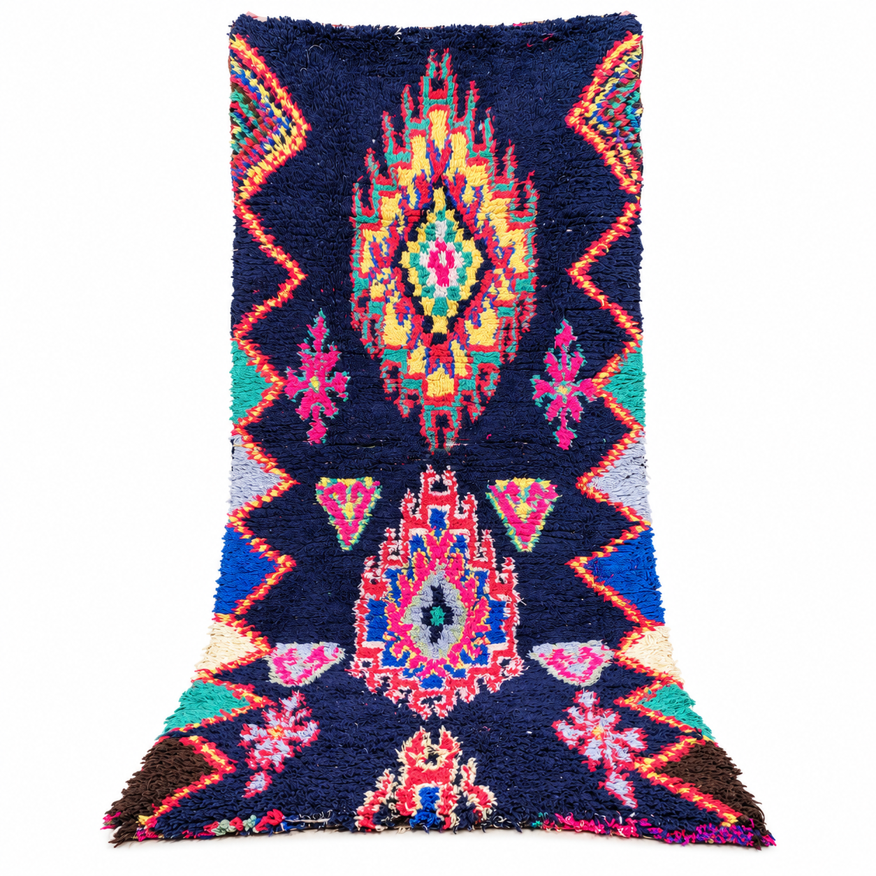 Berber Handwoven Tribal Wool Runner Rug with Vintage Cotton Patterns