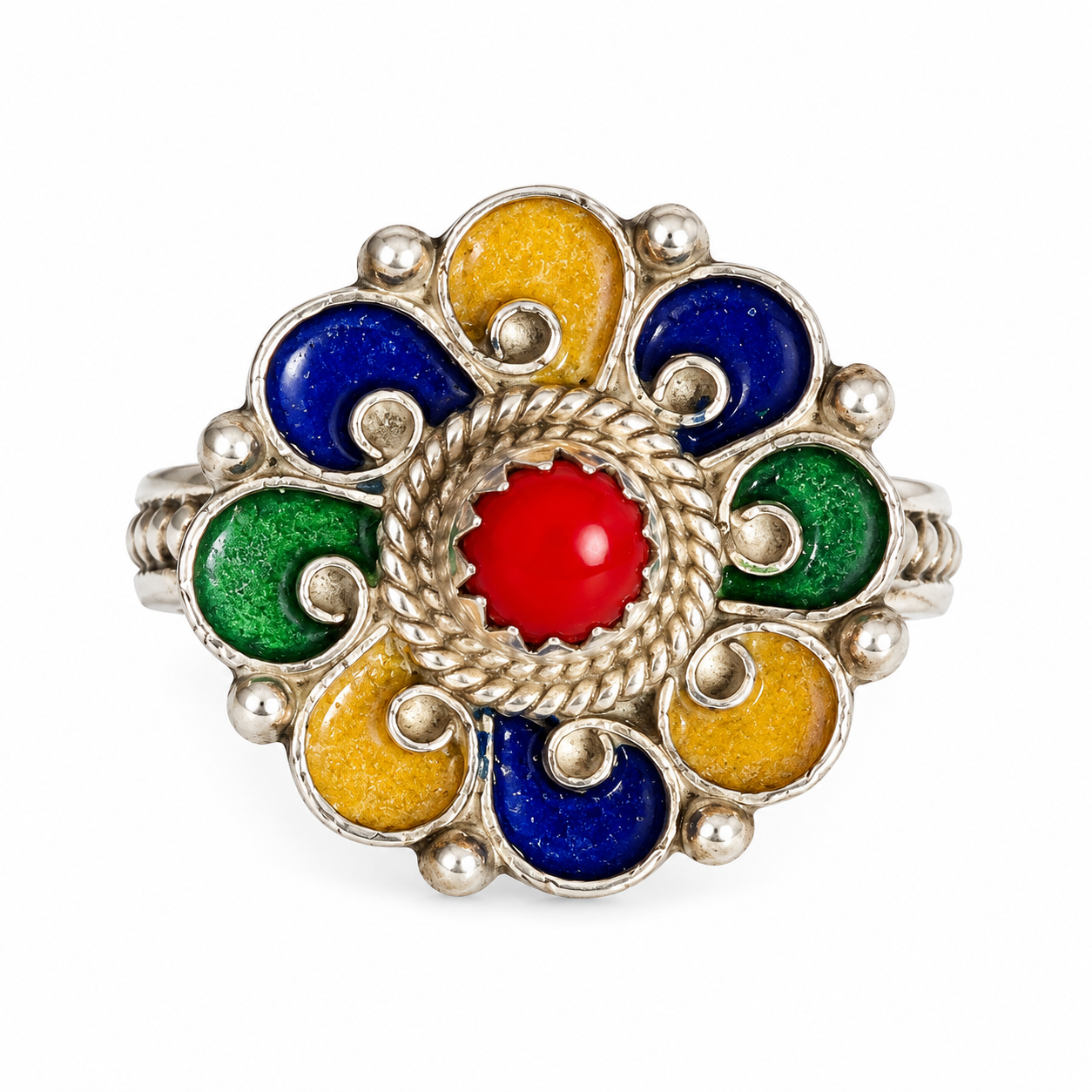 Berber Kabyle Corail Silver Vintage Ring with Coral Design