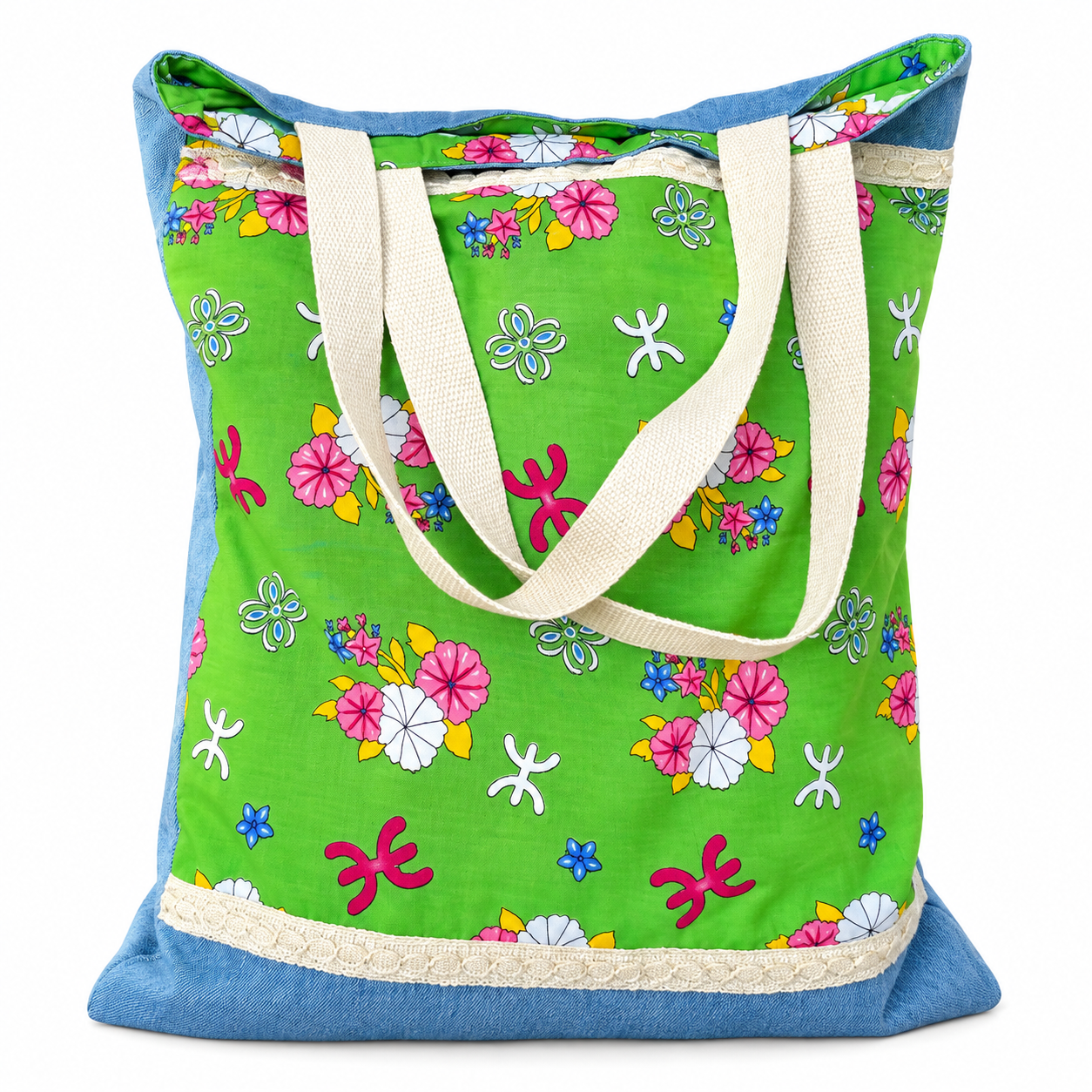 Berber Kabyle Jeans Cotton Tote Bag with Traditional Motifs