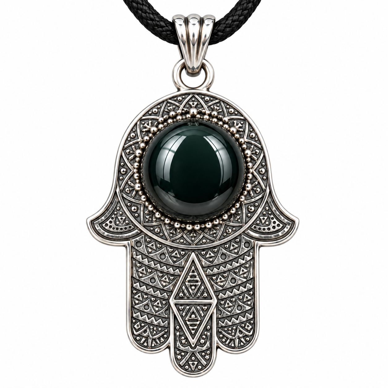 Berber Khamsa Hamsa Necklace with Green Pierre Stone Pendant
