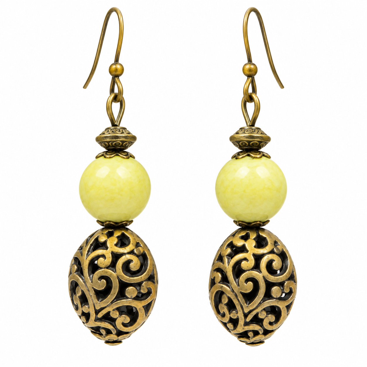 Berber Lemon Jade Bronze Earrings with Handcrafted Jewelry Design