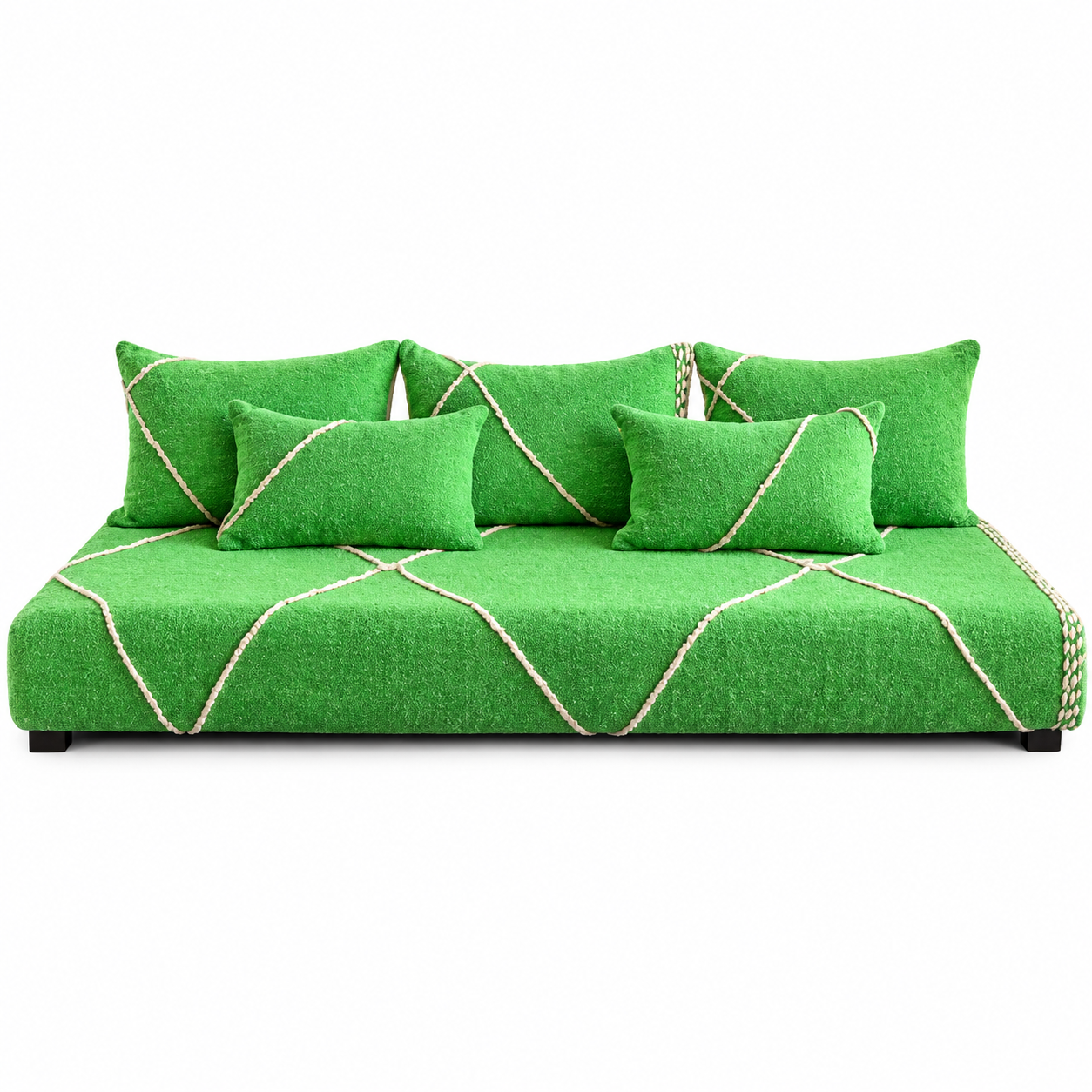 Berber Neon Green Zanafi Pouf with White Stripe Floor Sofa Design