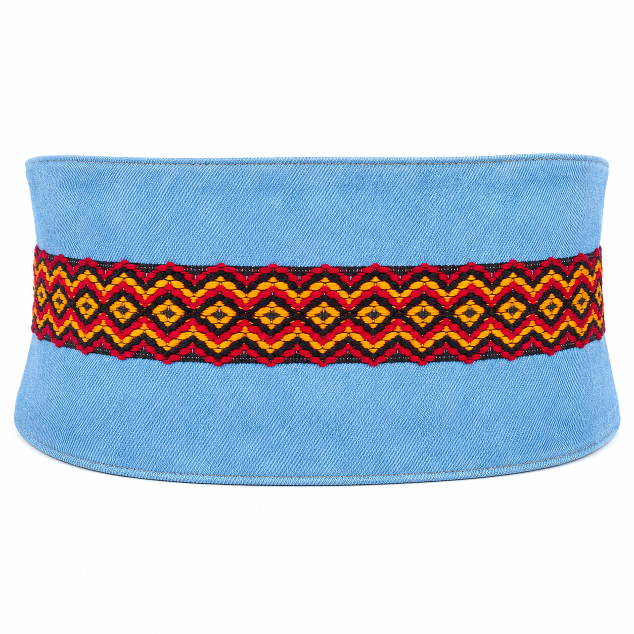 Berber Obi Belt with Black Cotton and Jeans Fabric Design