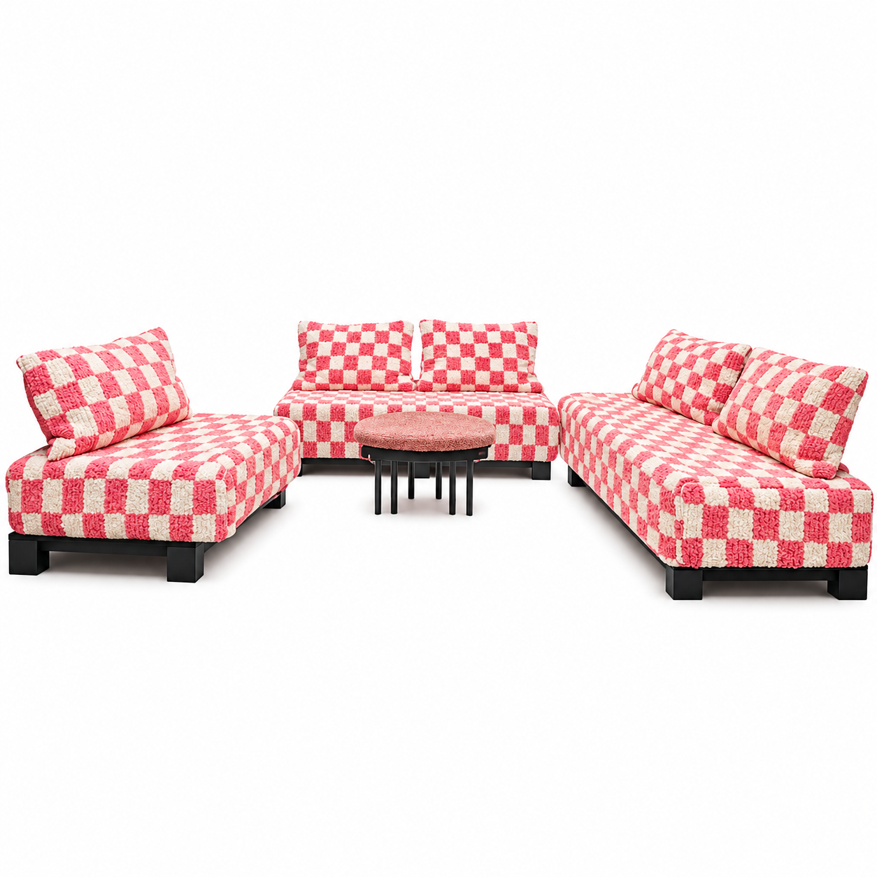 Berber Pink Orange Checkerboard Floor Sofa Pouf Seating