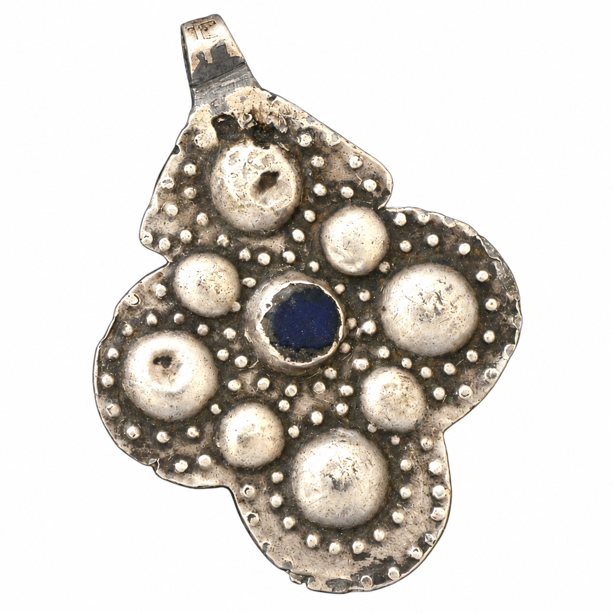 Berber Silver Glass Pendant Necklace with Tribal Jewelry Design