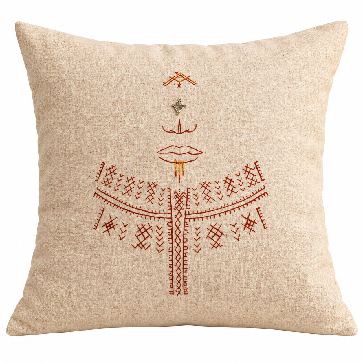 Berber Tattoo Pillow Hand Painted Amazigh Decor Pillow with Traditional Symbols