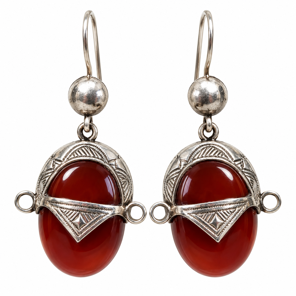 Berber Tuareg Acheche Earrings with Silver and Cornaline