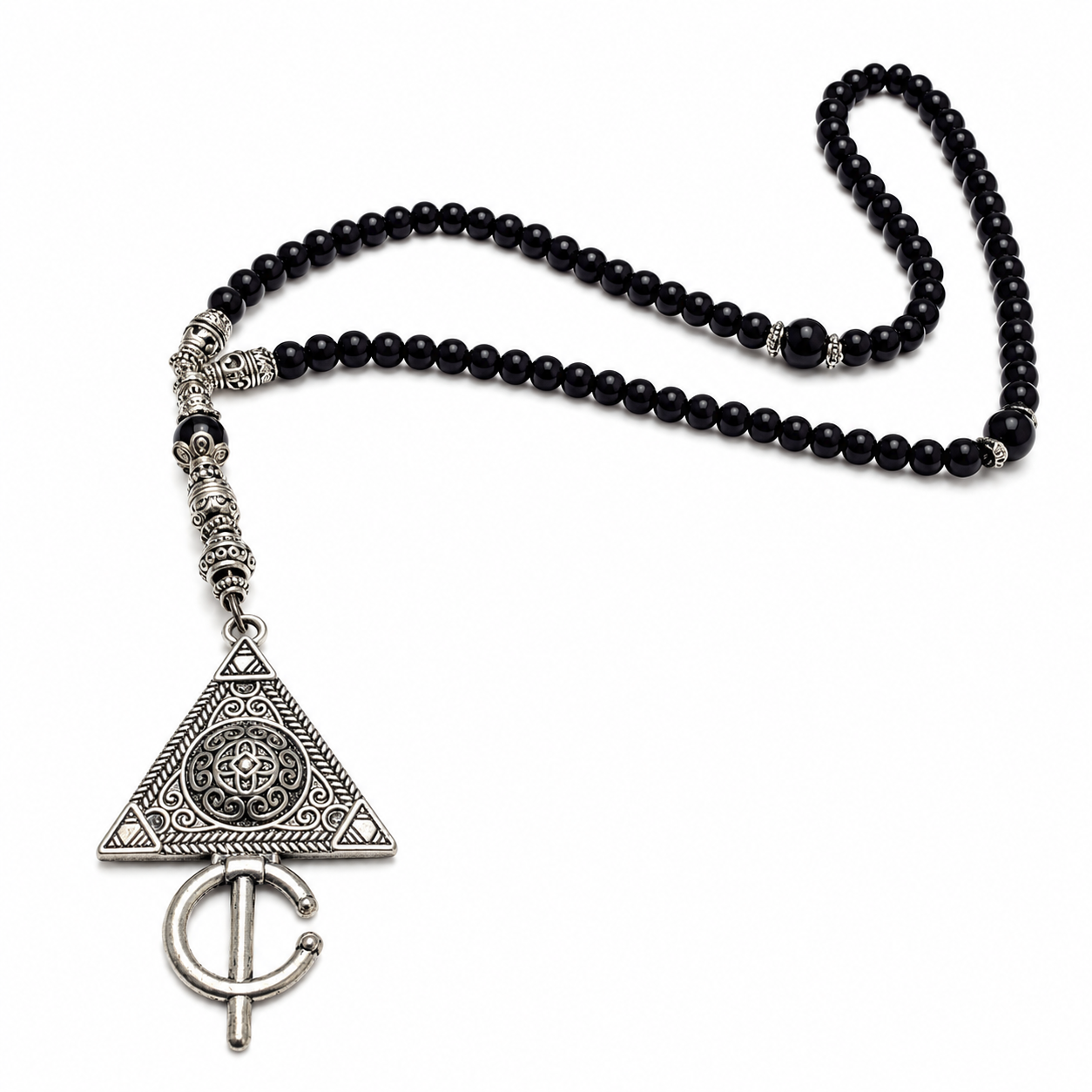 Berber Tuareg Amazigh Beaded Onex Necklace with Color Silver Details