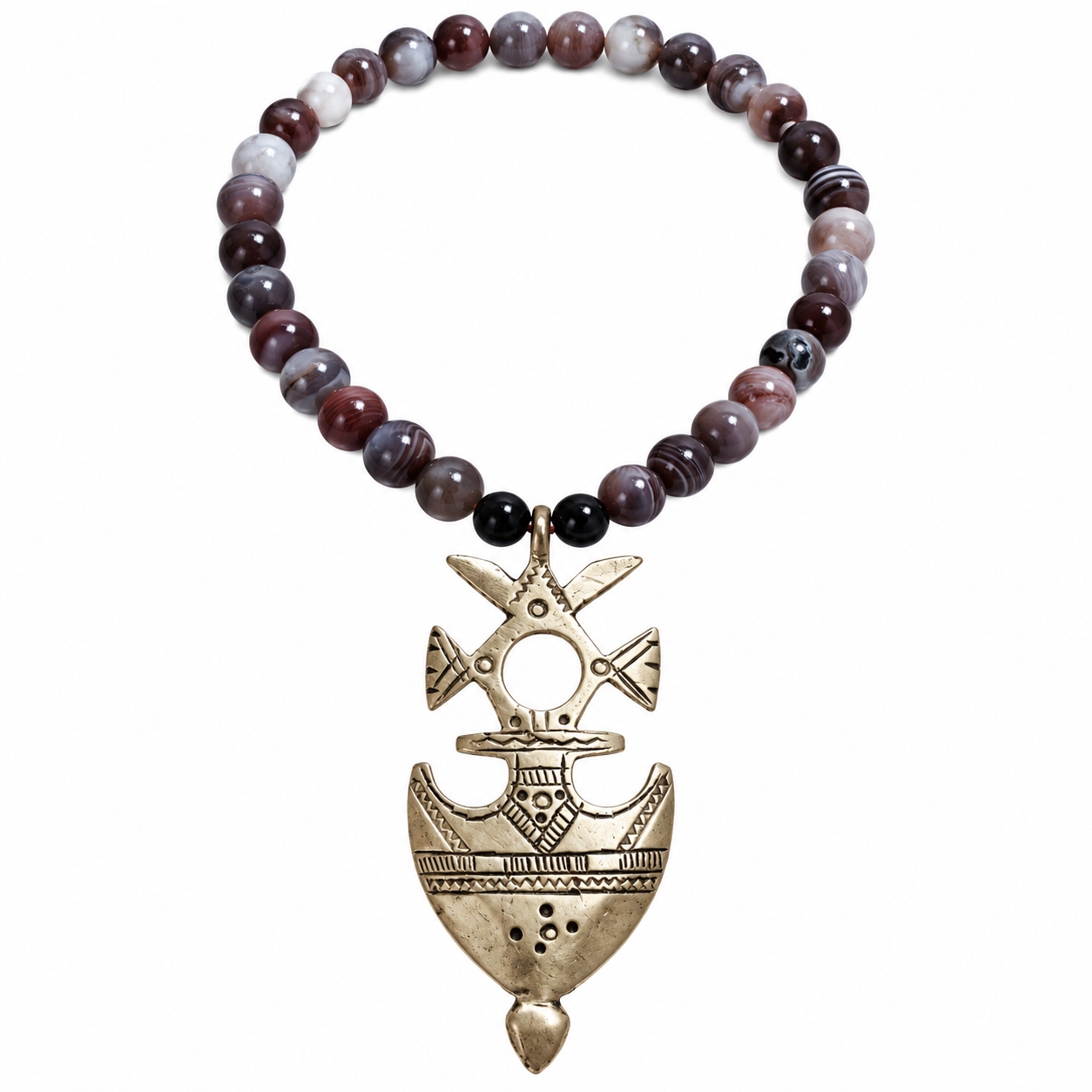 Berber Tuareg Croix Necklace with Vintage Agate Beads