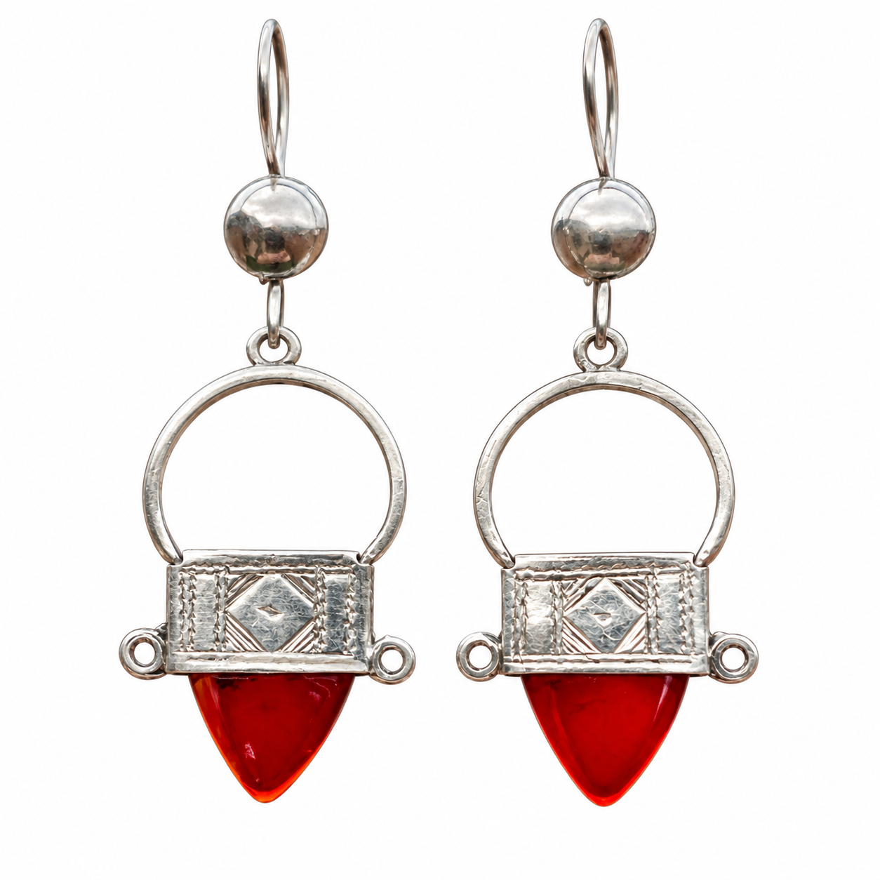 Berber Tuareg Cross Earrings with Glass and Signed Artisan Design