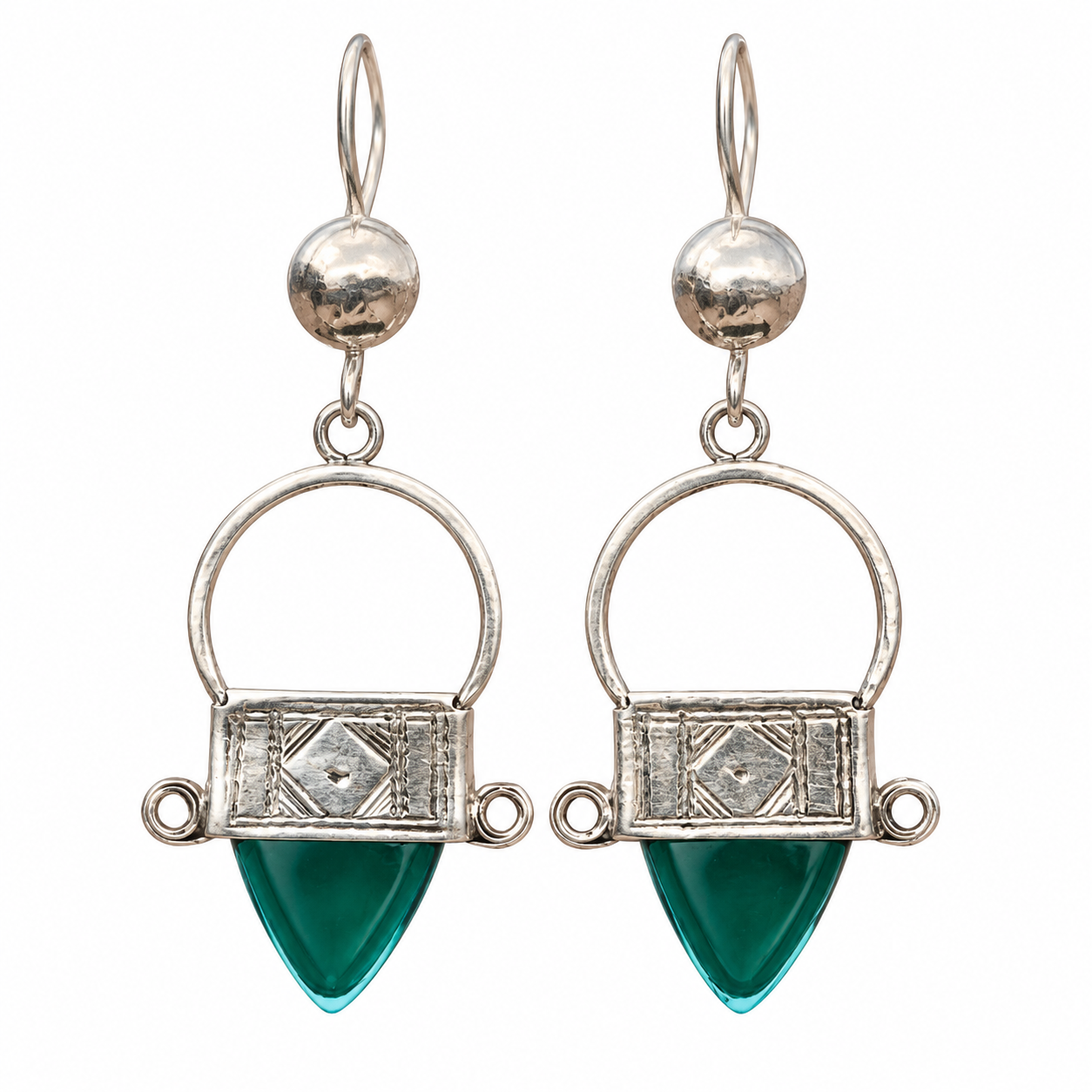 Berber Tuareg Cross Earrings with Glass Silver and Signed Artisan Details