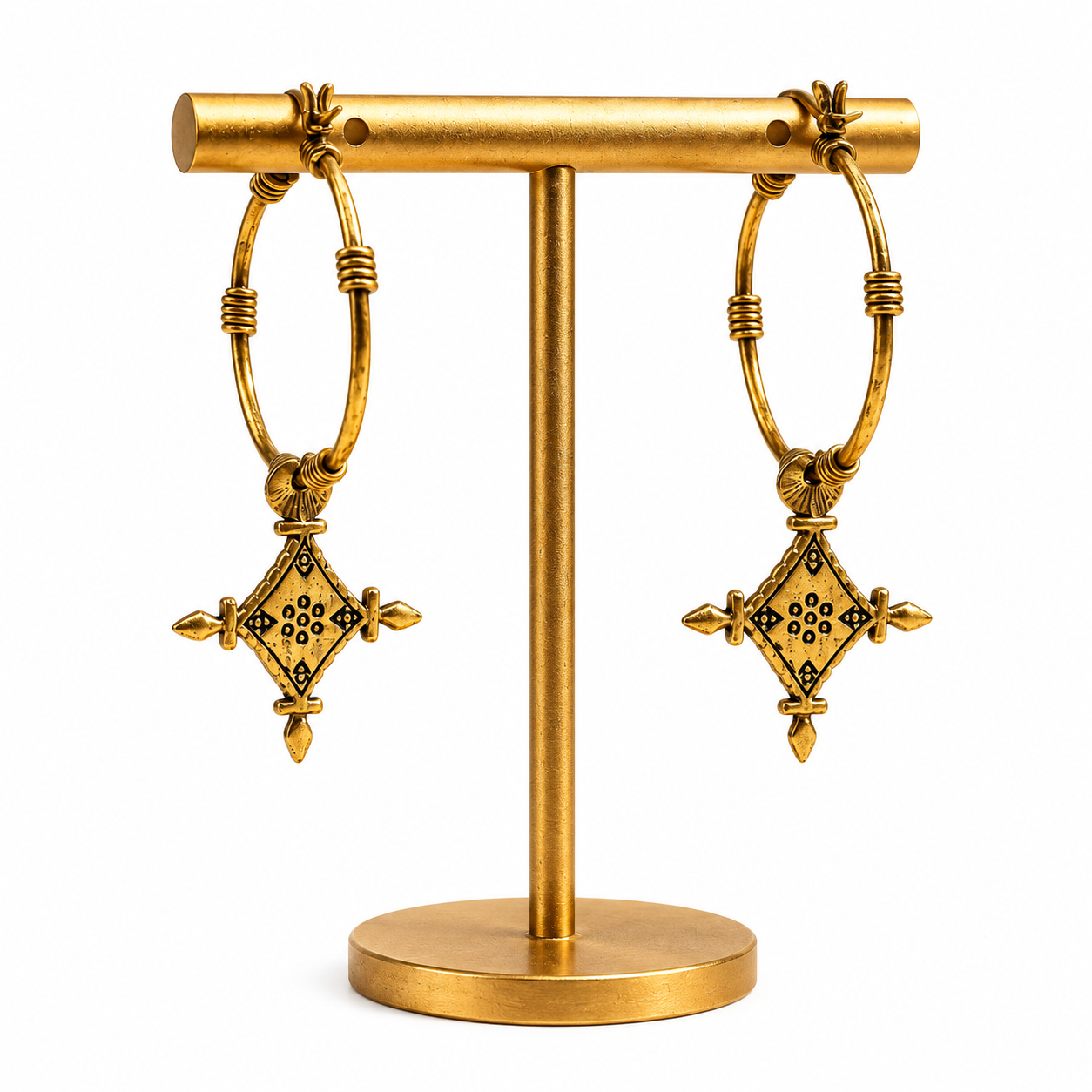 Berber Tuareg Cross Hoop Earrings with Ingal Inspired Jewelry Design