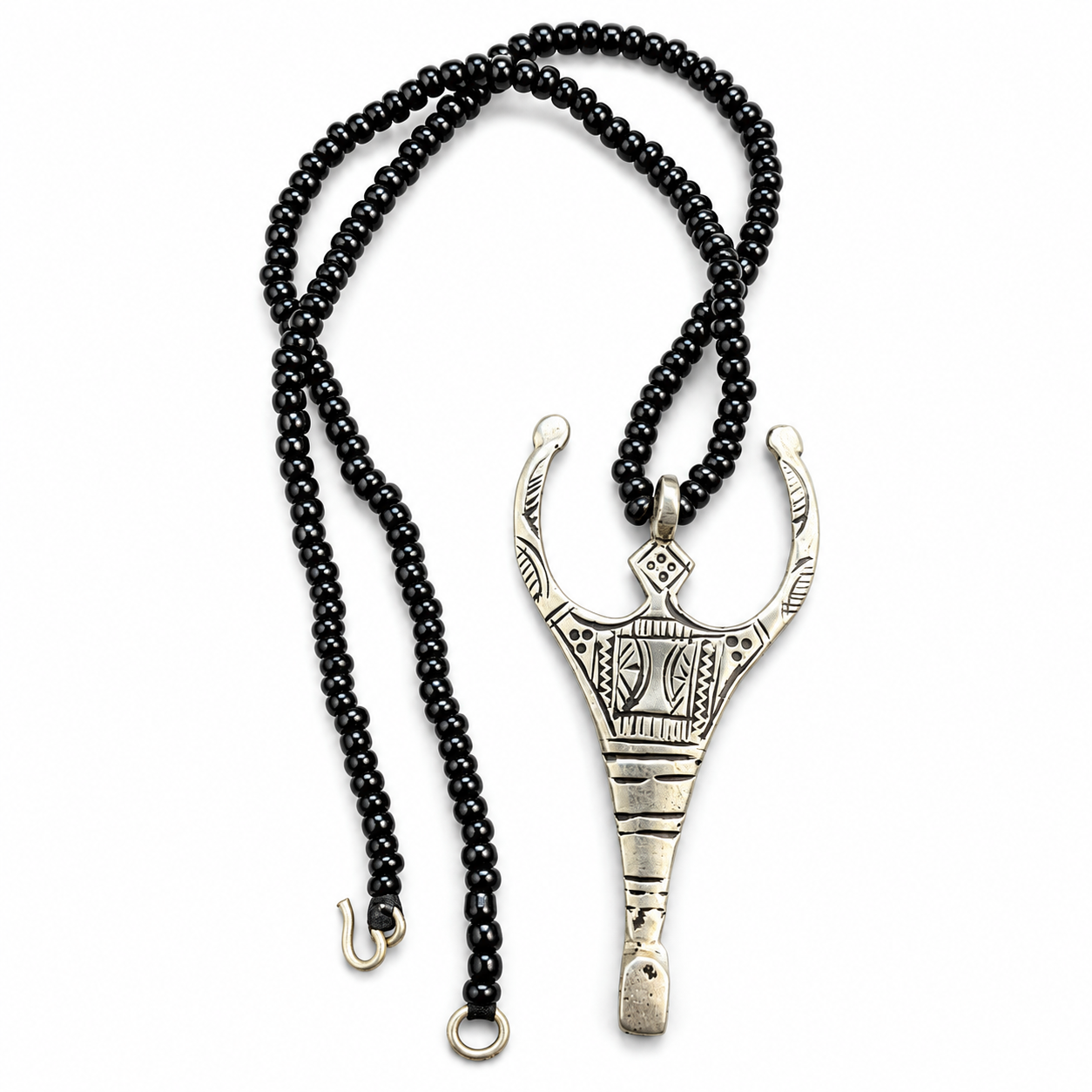 Berber Tuareg Cross Necklace with Black Bead Chain Handmade Jewelry