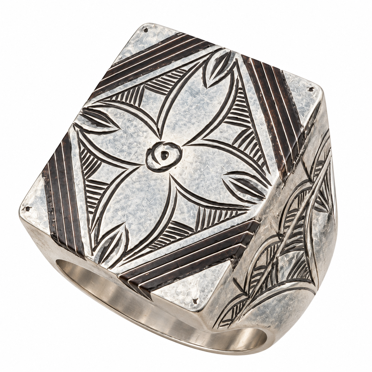 Berber Tuareg Ebony Inlay Sterling Silver Cross Ring Jewelry