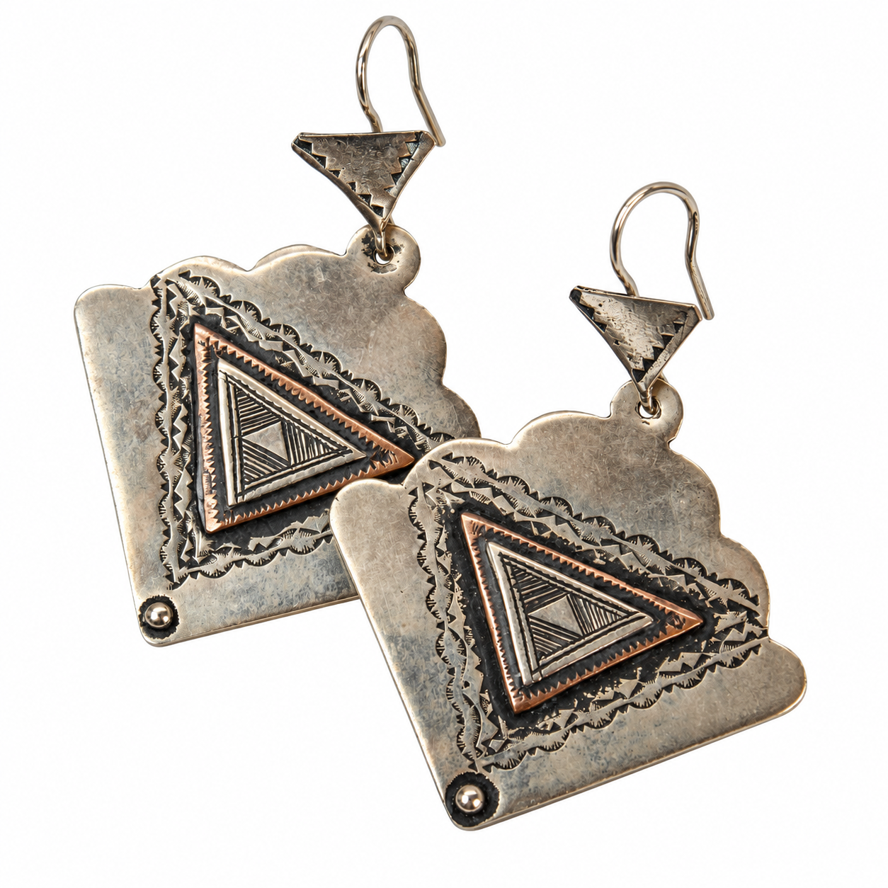 Berber Tuareg Hand Engraved Silver Copper Earrings with Tribal Design