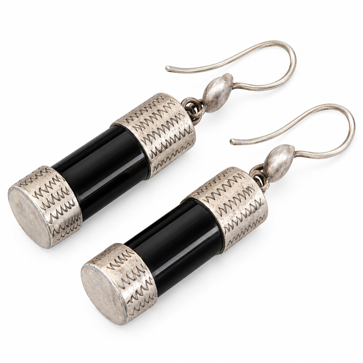 Berber Tuareg Ohrringe Earrings with schwarzem Achat and Silver Caps