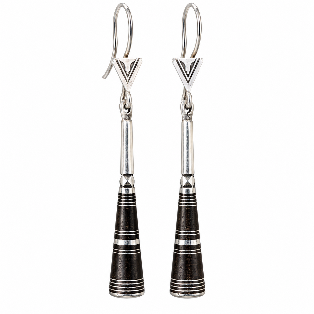 Berber Tuareg Pilons Earrings with Silver and Ebony Wood