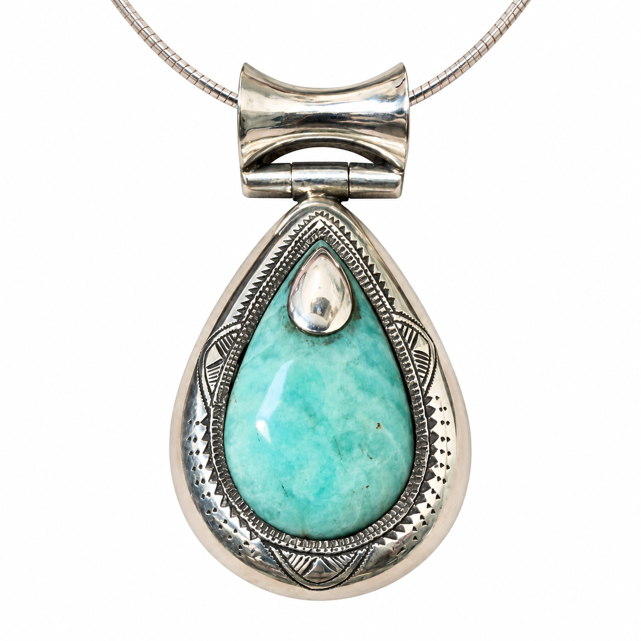 Berber Tuareg Silver Amazonite Pendant Necklace with Amazigh Style