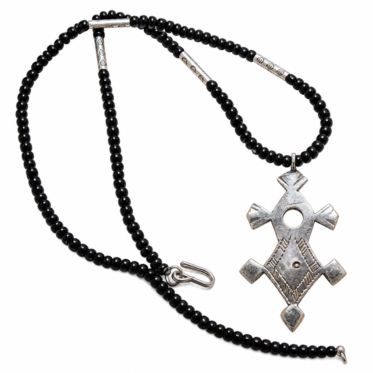 Berber Tuareg Silver Cross Necklace with Traditional Jewelry Design
