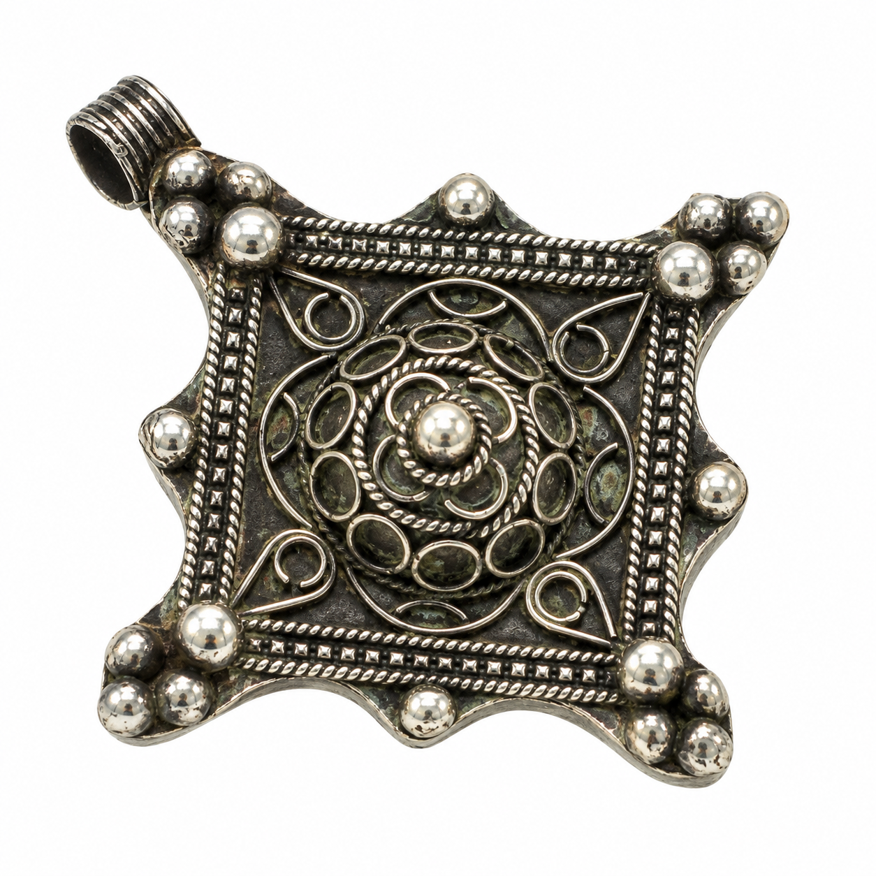 Berber Tuareg Silver Cross Pendant Necklace with Geometric Artisan Design
