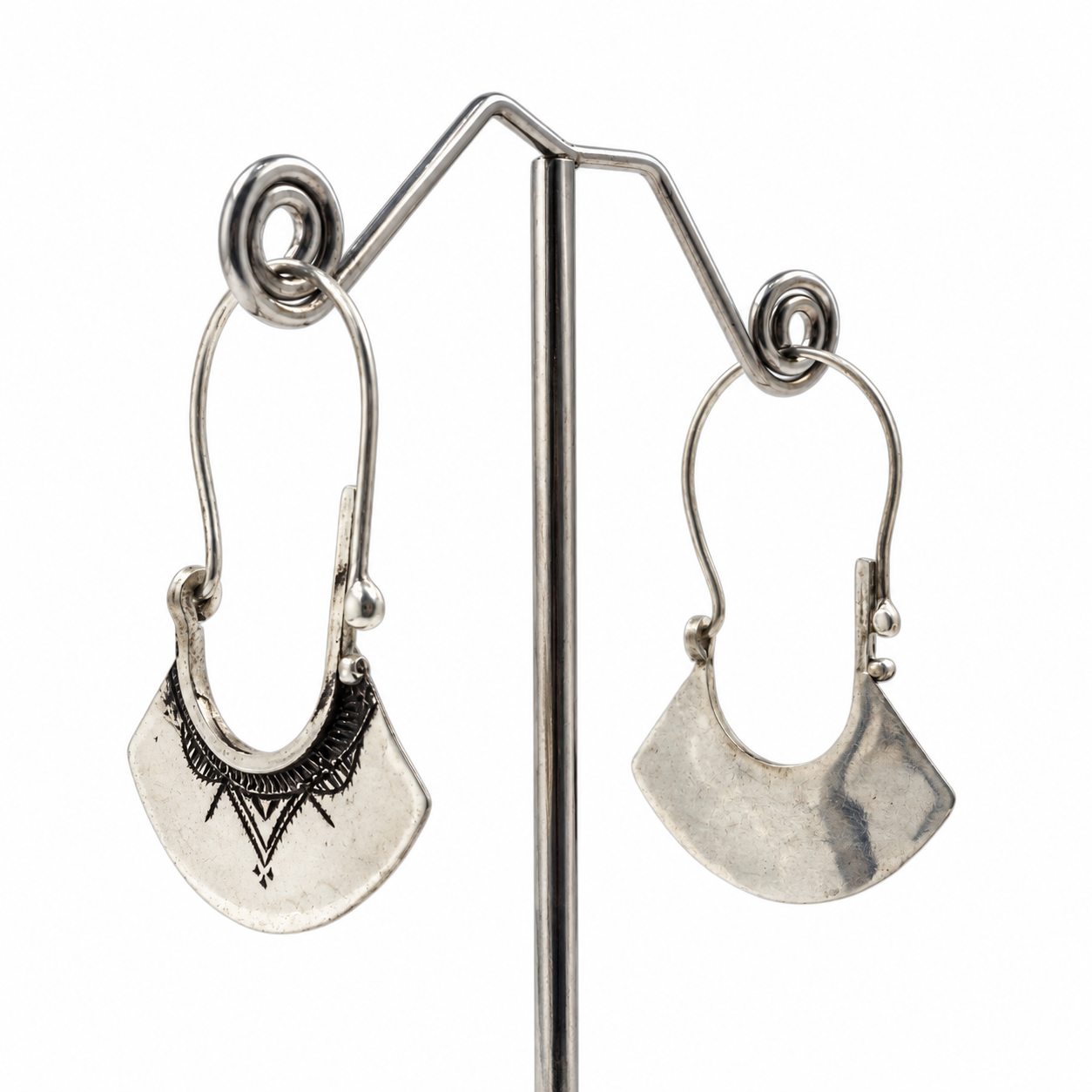 Berber Tuareg Silver Flared Hoop Earrings Tribal Style