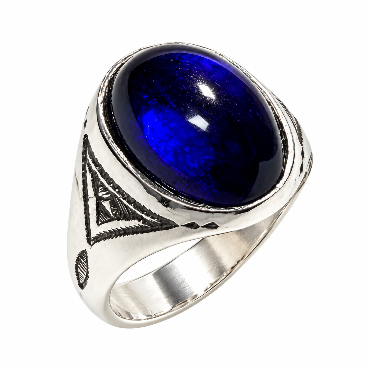 Berber Tuareg Silver Ring with Blue Verre Glass Inlay