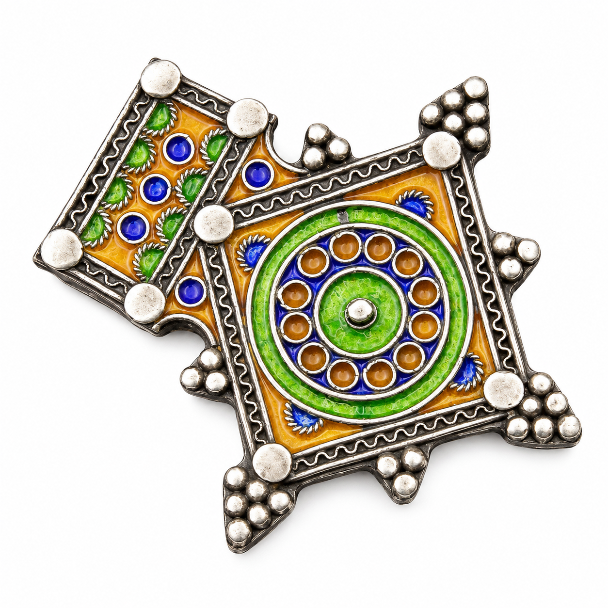 Berber Tuareg Sterling Silver Pendant with Colorful Enamel Design