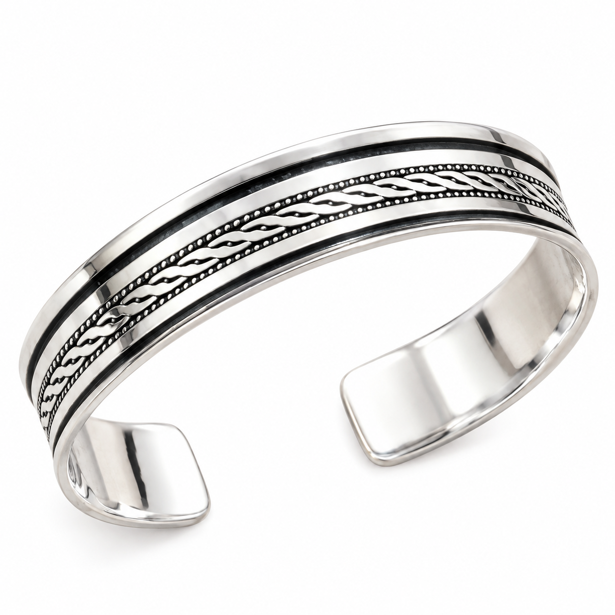 Berber Tuareg Sterling Silver Réglable Bracelet with Twisted Wire Design