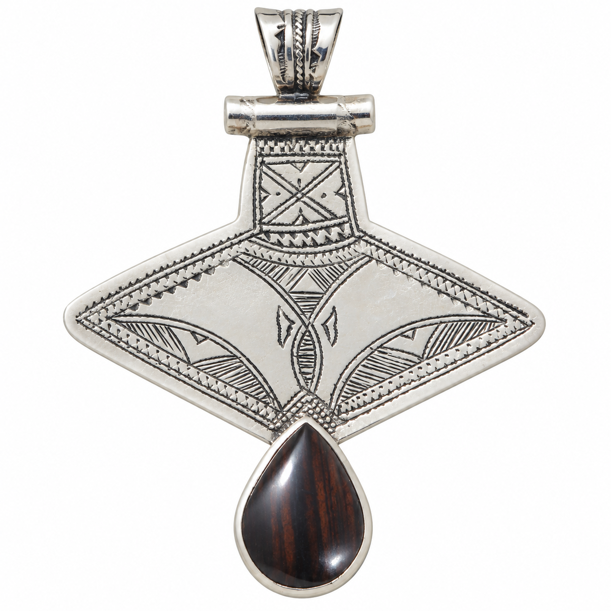 Berber Tuareg Tifinagh Motifs Silver Necklace with Pendant Design
