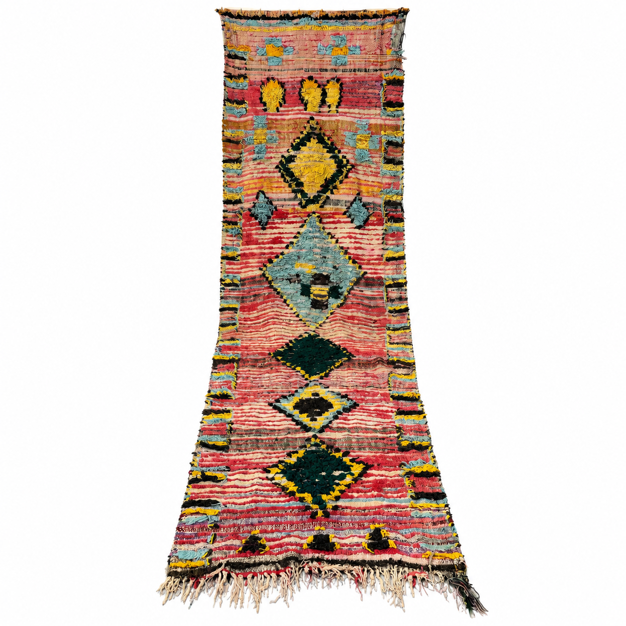 Berber Vintage Geometric Wool Runner Rug Colorful Handwoven