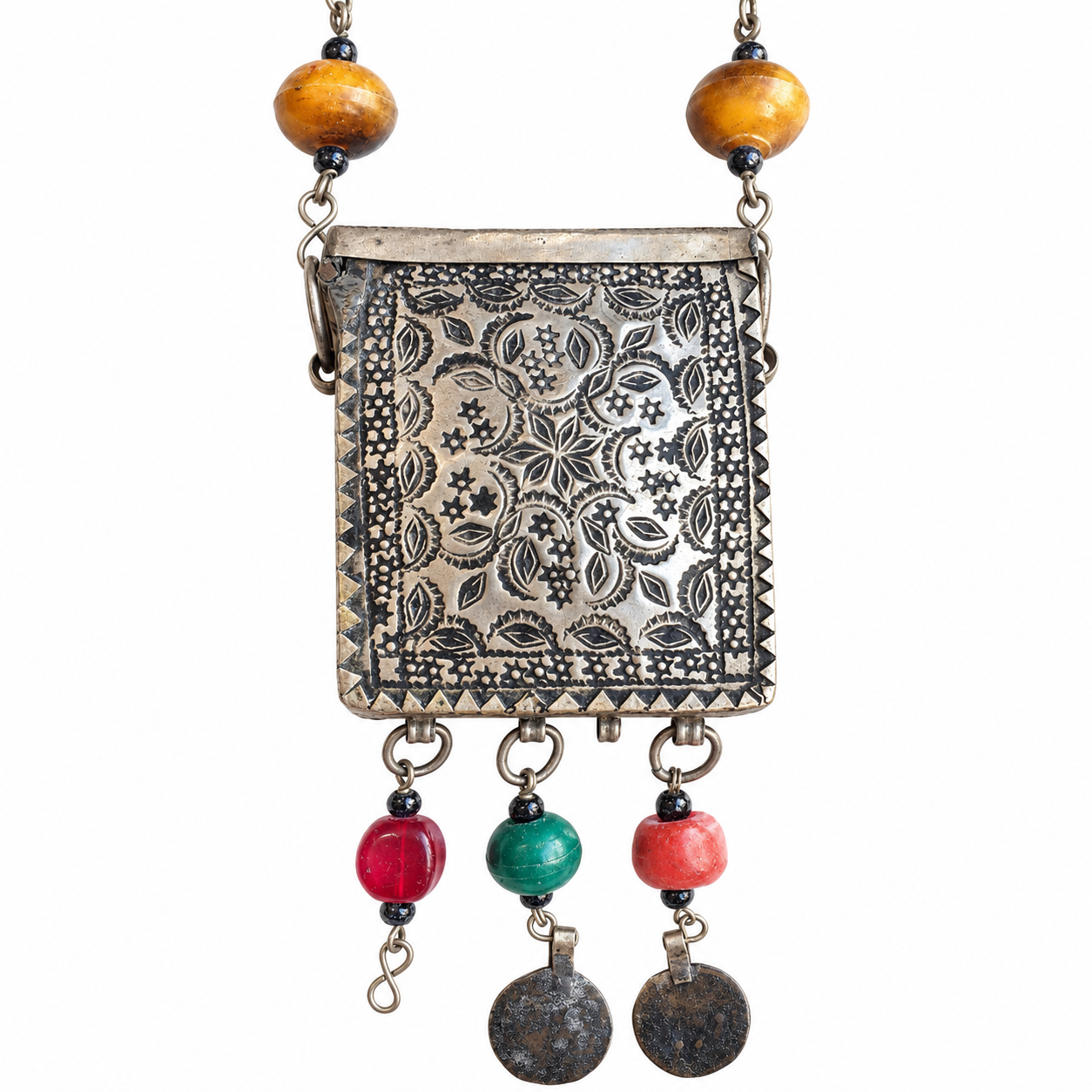 Berber Vintage Maroc Engraved Quran Box Pendant Necklace