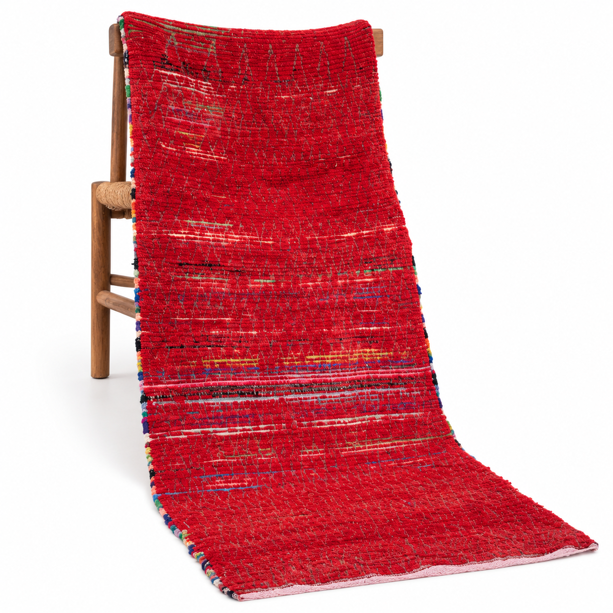 Berber Vintage Red Boucharouite Cotton Area Rug with Tribal Design