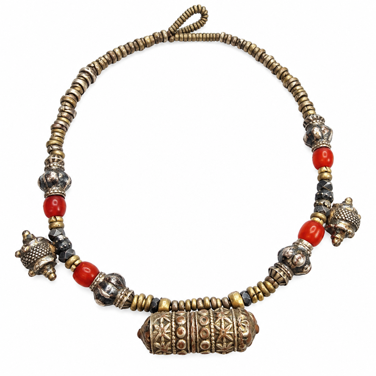Berber Vintage Schmuck Kette Necklace with Silver Anhänger and Bakelit Resin