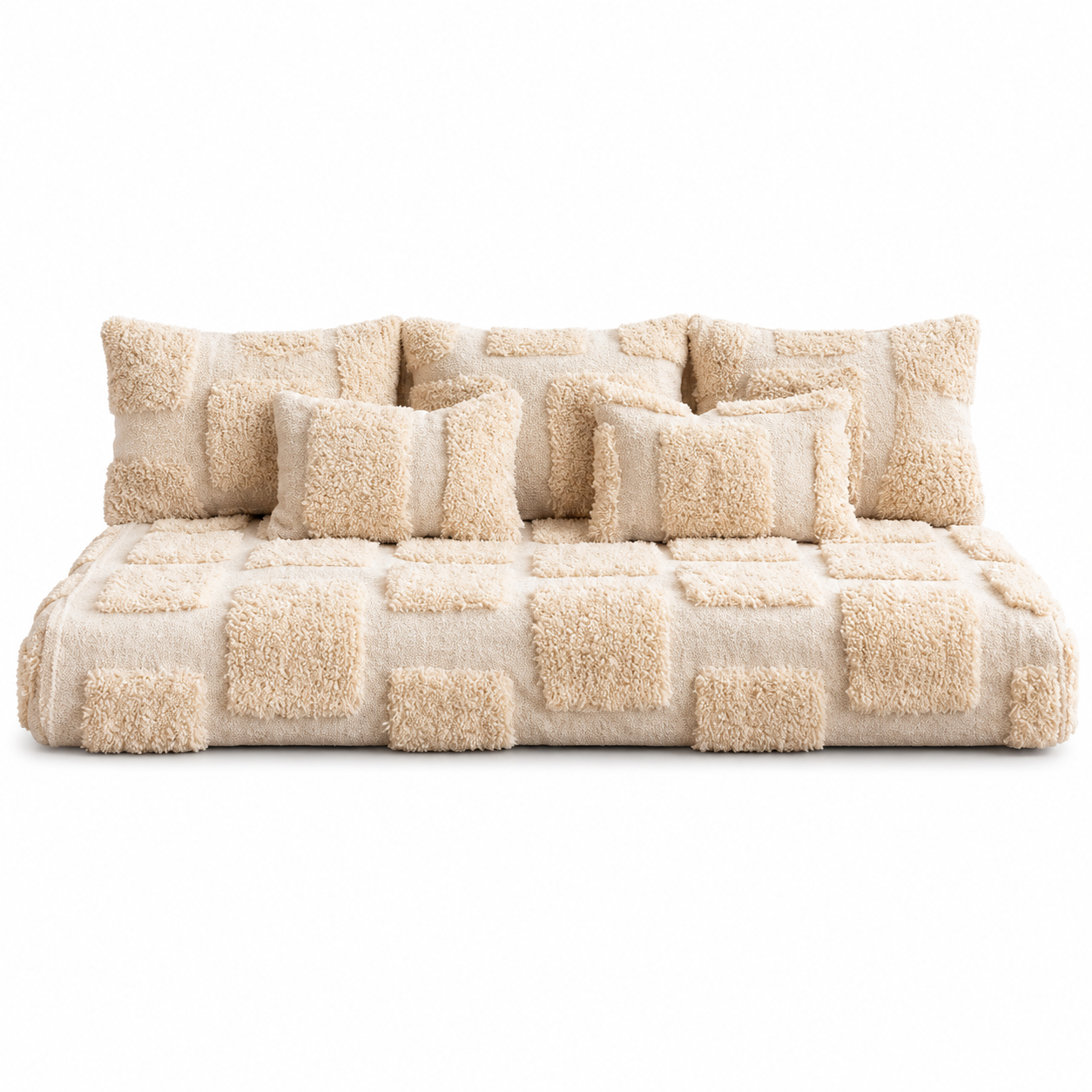 Berber White Geometric Floor Sofa Design Rug with Majlis Seating