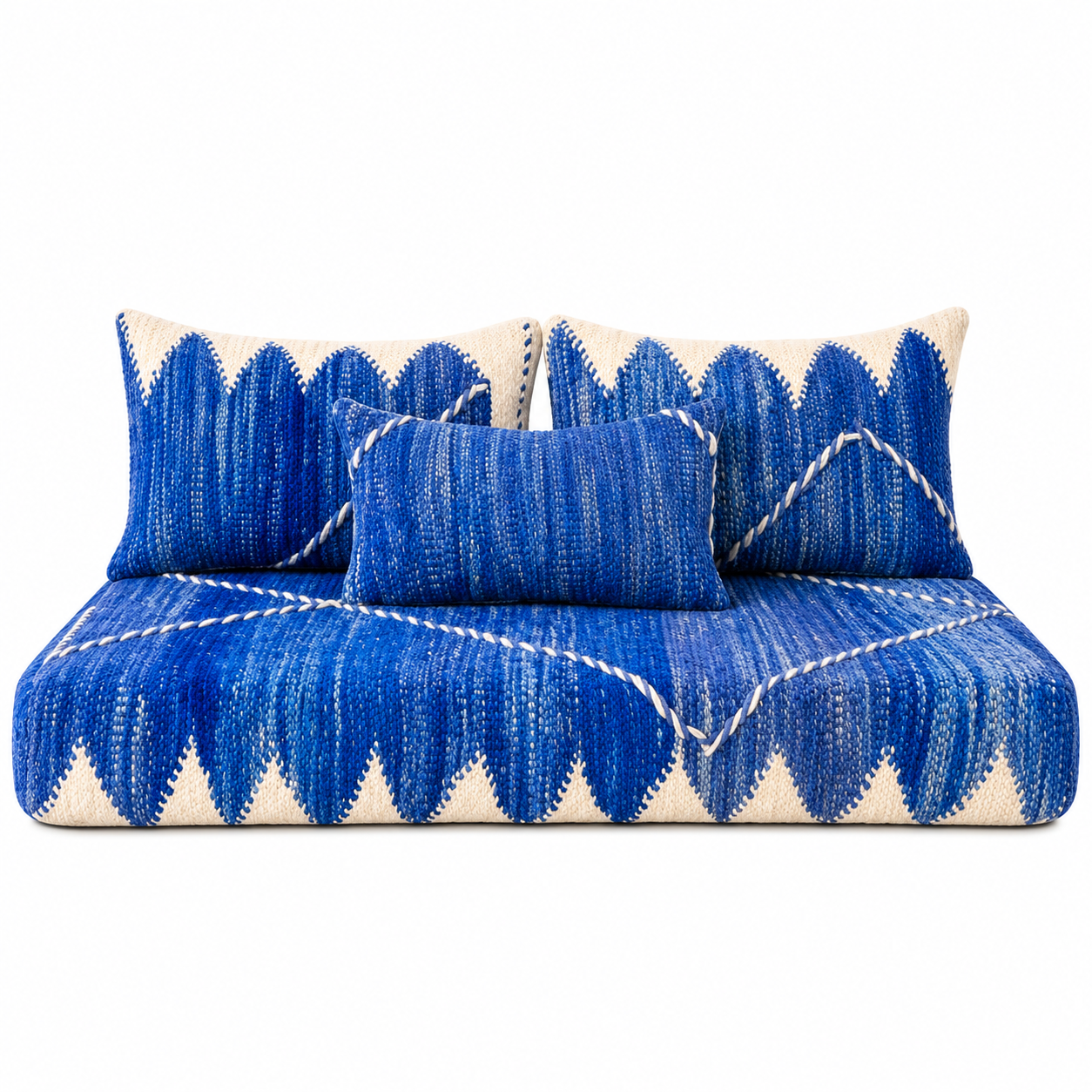 Berber Zanafi Wool Blue Gradient Pouf Majlis Seating