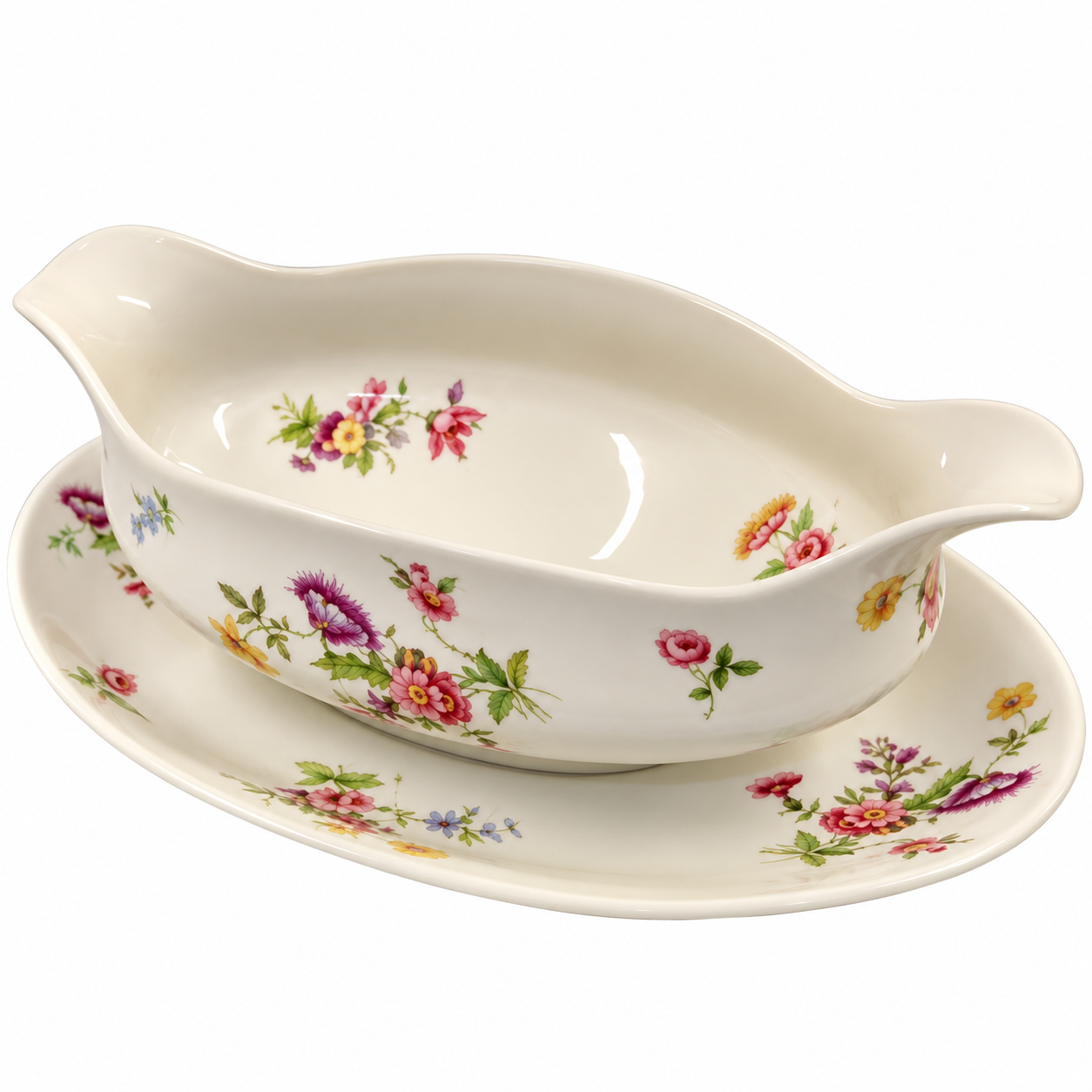 Bernardaud Limoges France Berber BER3 Attached Gravy Porcelain Bowl