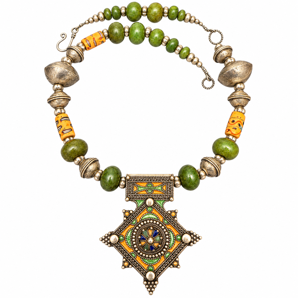 Boghdad Berber Amazigh Tifinagh Morrocan Symbolic and Mythical Millefiori Pendant Necklace
