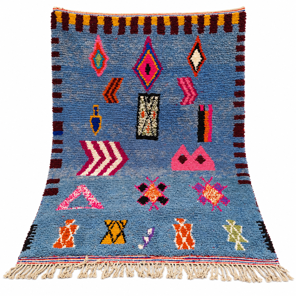 Colorful Berber Azilal Handmade Wool Rug With Geometric Design