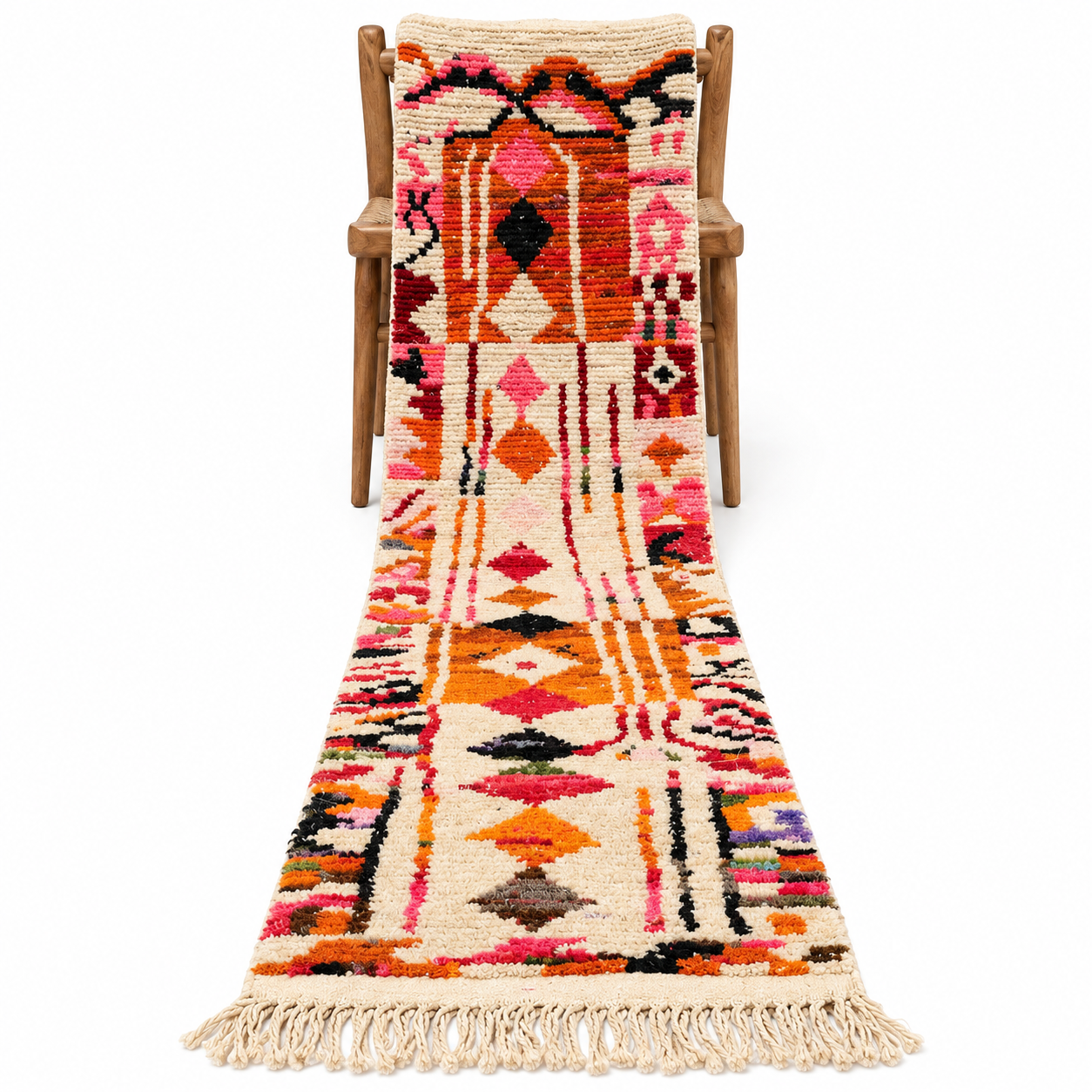 Colorful Berber Azilal Wool Runner Geometric Carpet Rug