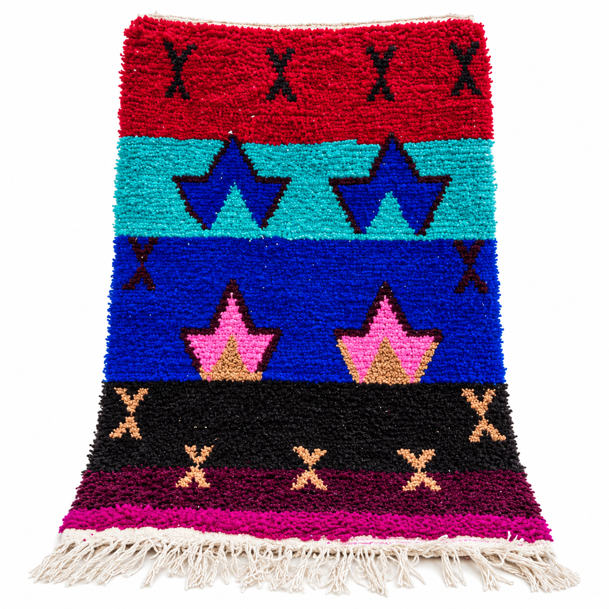 Colorful Berber Beni Ourain Wool Rug Abstract Tribal Carpet