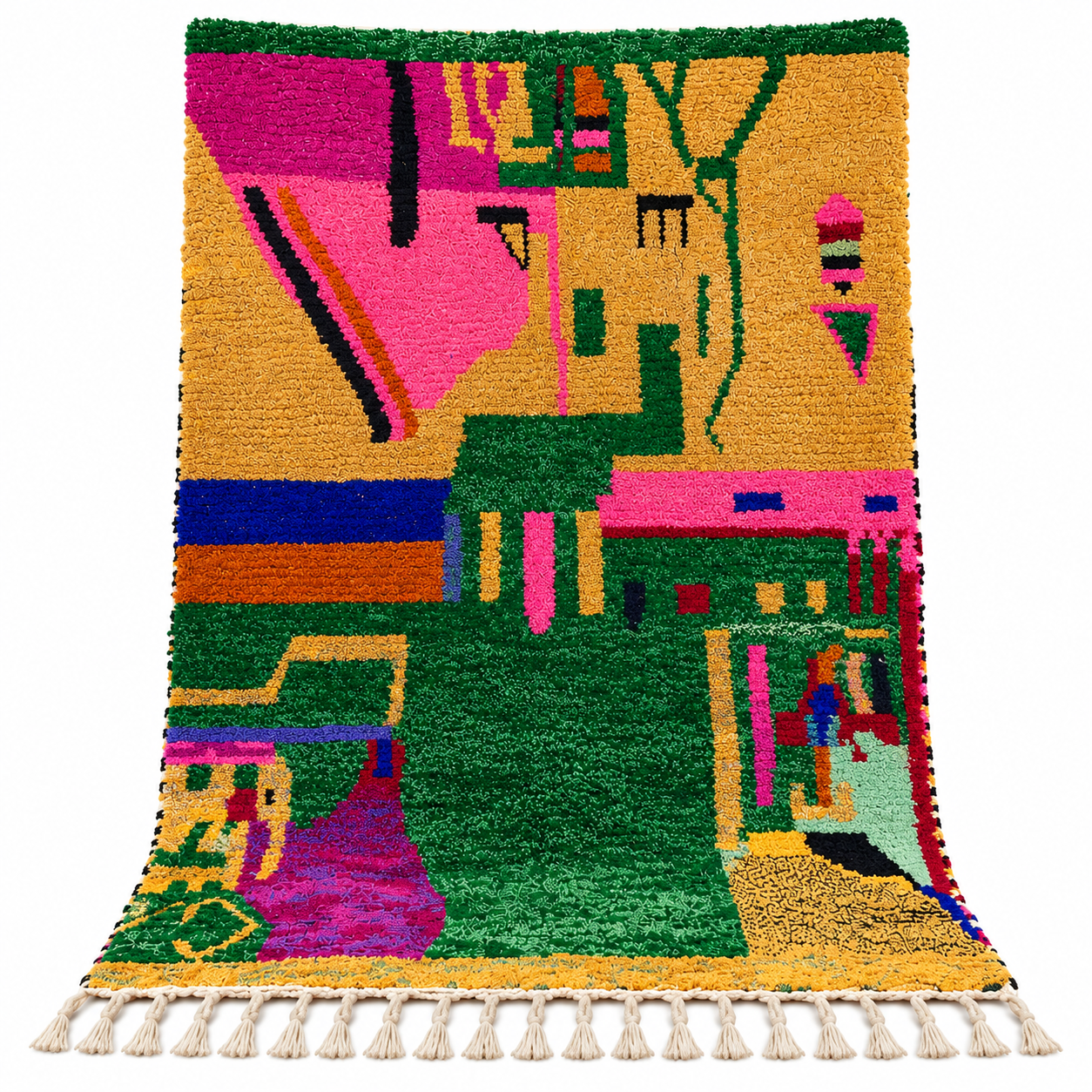 Colorful Berber Beni Ourain Wool Rug Custom Handmade Design