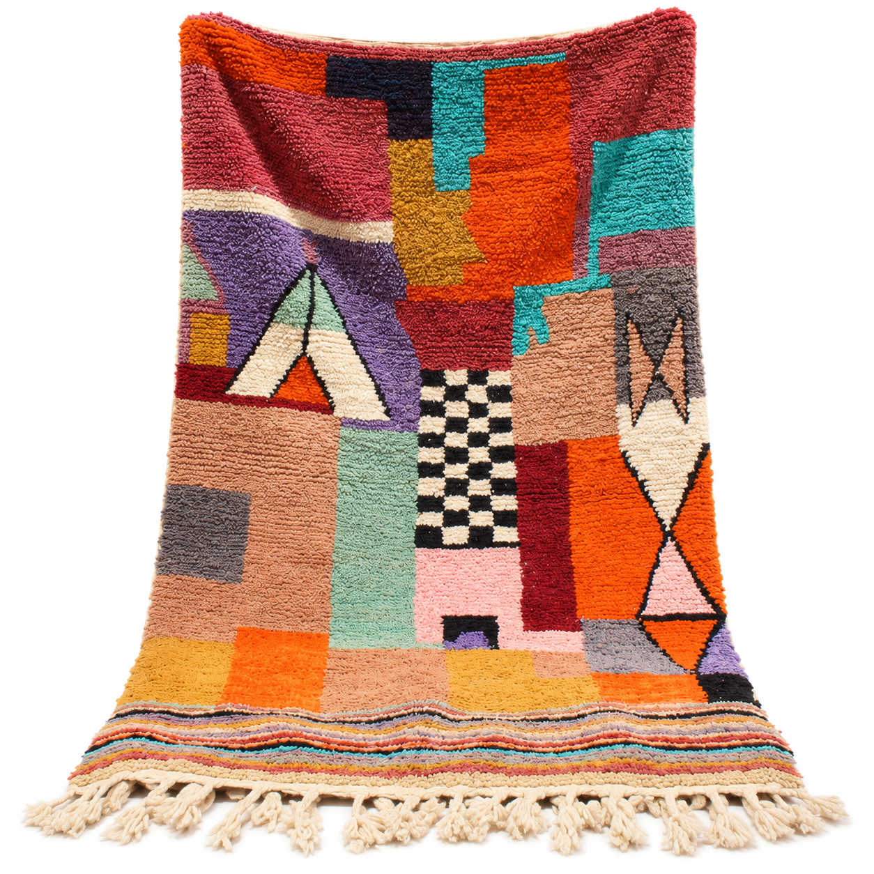 Colorful Berber Boujad Rug with Symbols and Abstract Wool Carpet