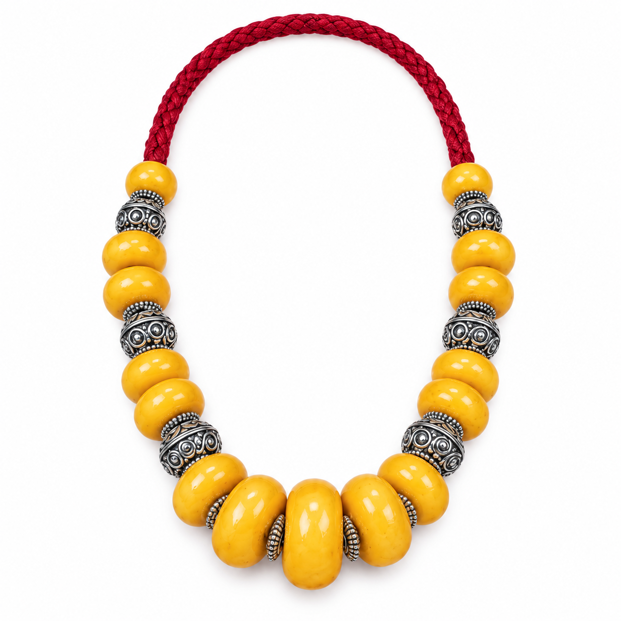 Handmade Amazigh Resin Stainless Steel Beaded Tribal Necklace