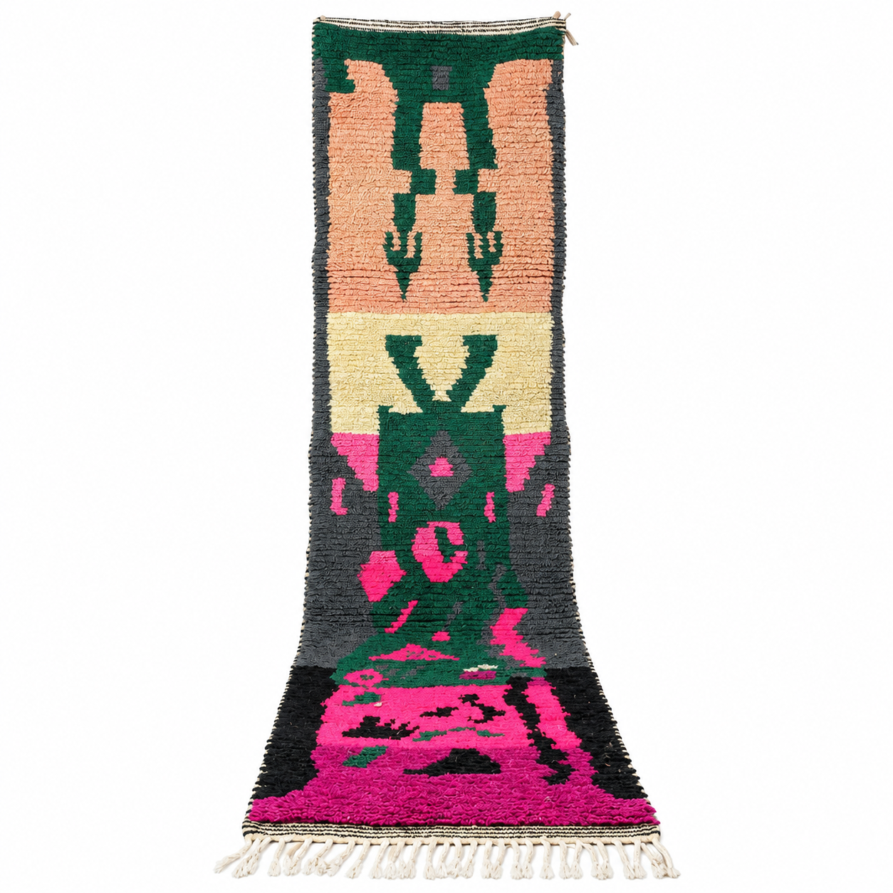 Handmade Berber Beni Ourain Wool Runner Rug Geometric Hallway