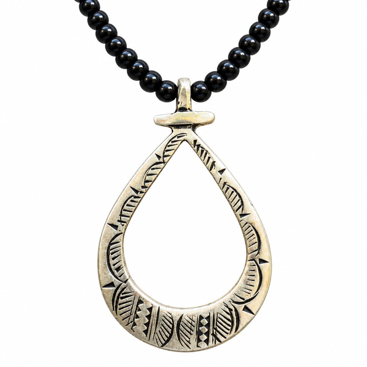Handmade Tuareg Berber Amazigh Teardrop Necklace with Black Beads
