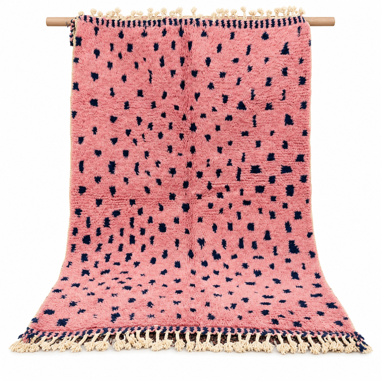 Handwoven Berber Boujaad Pink Wool Rug for Living Room