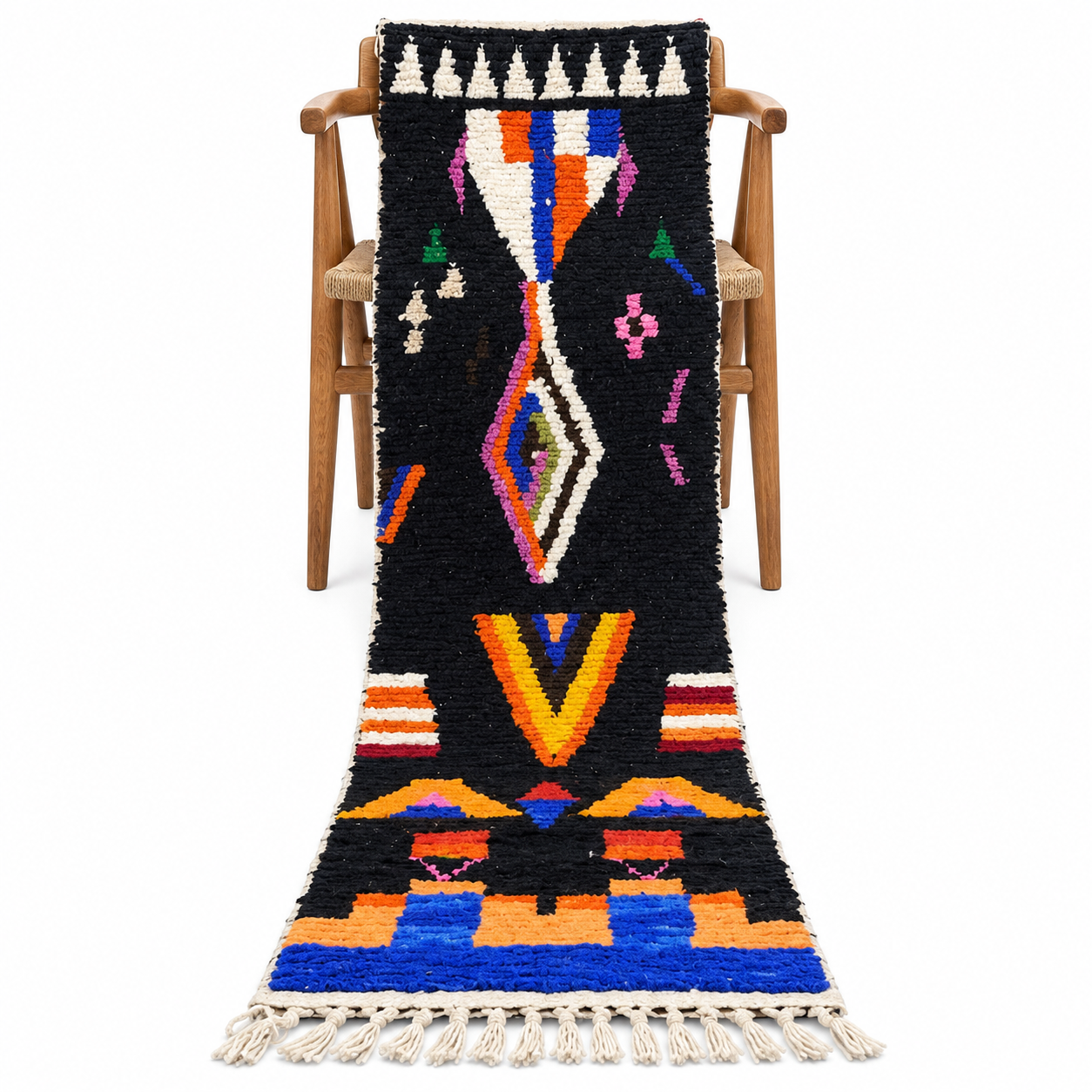 Handwoven Berber Boujaad Rug, know that Colorful Wool Runner